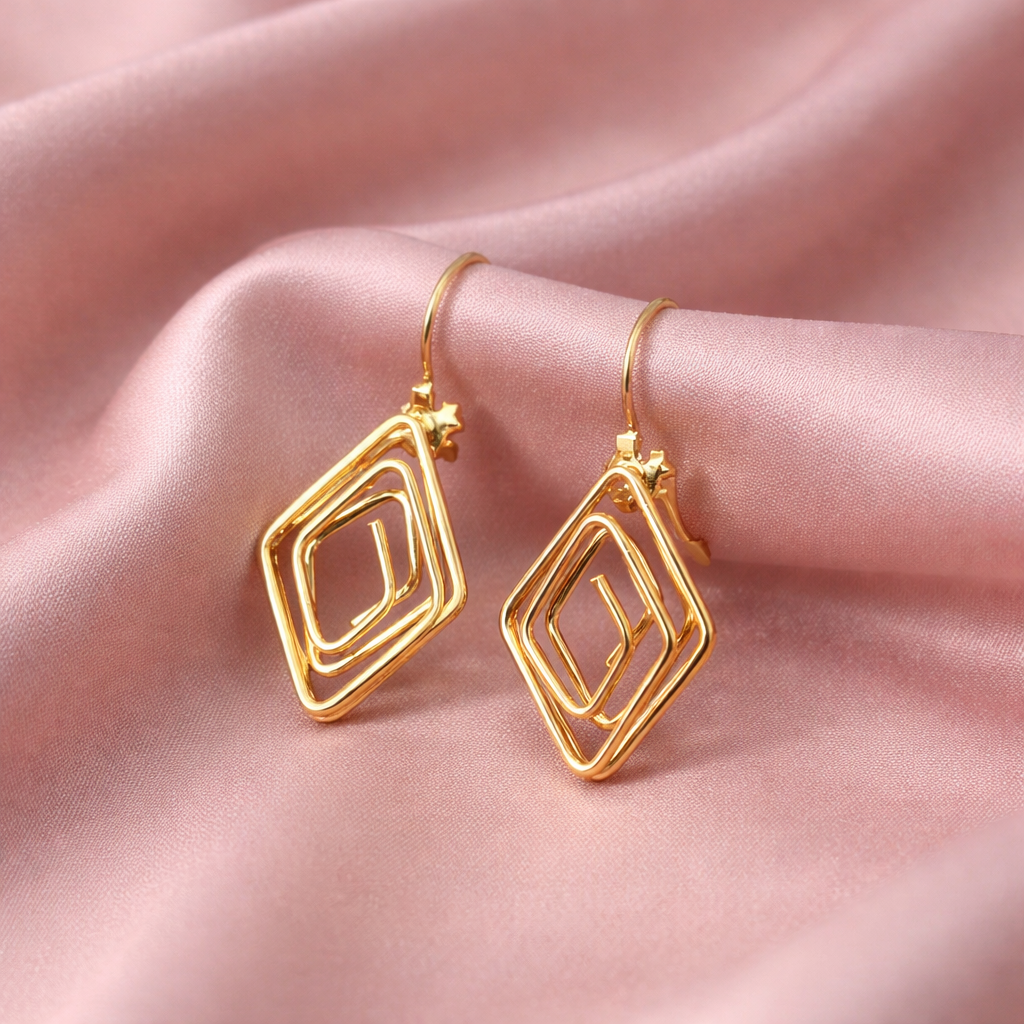 Diamond Shape Design Gold Plated  Earrings