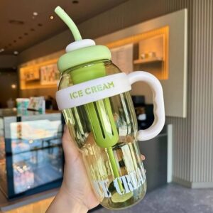 Large Capacity Cute Water Bottle With Handle Straw 1300ml.