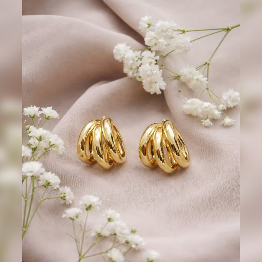 Gold Plated Triple Layer Hoop Earrings 1Pair