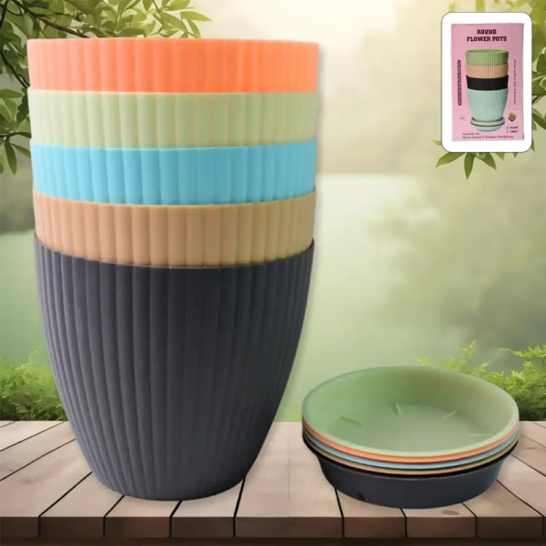 Colourful Flower Pot With Tray 5Pcs.