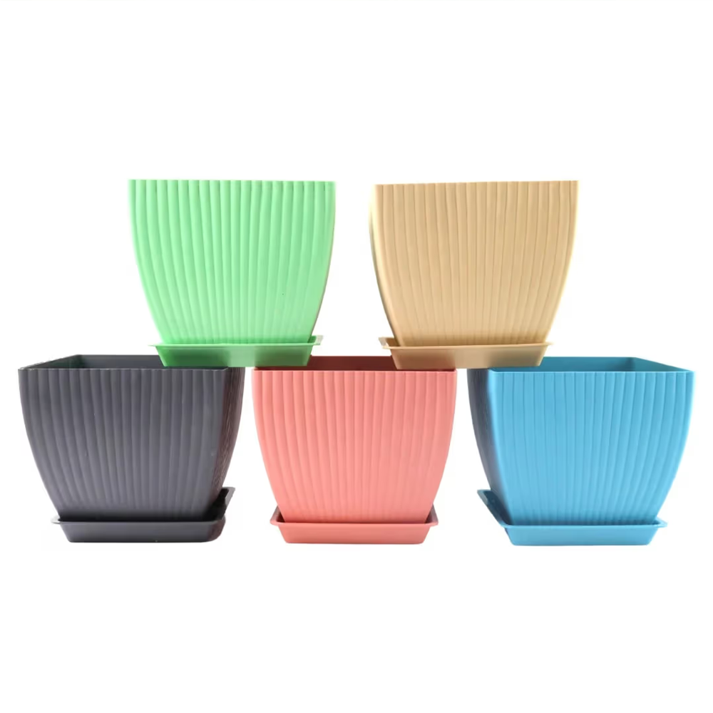 Square Plastic Flower Pot 5pc Set