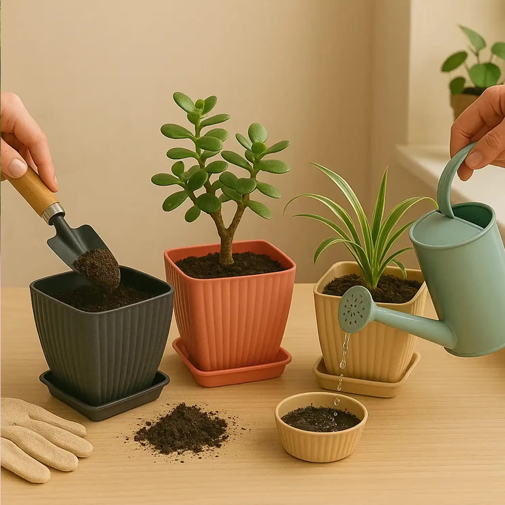 Square Plastic Flower Pot 5pc Set