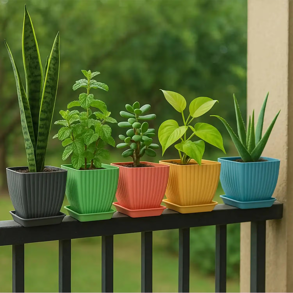 Square Plastic Flower Pot 5pc Set