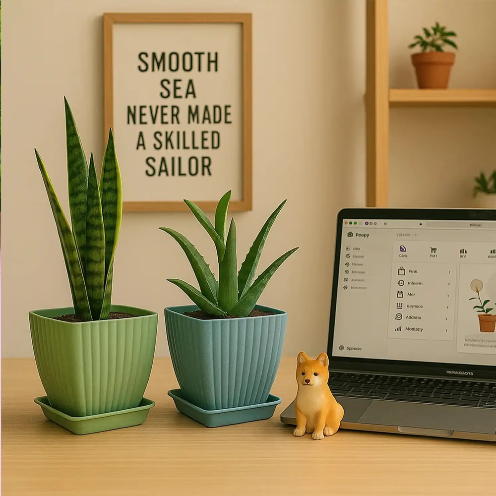 Square Plastic Flower Pot 5pc Set