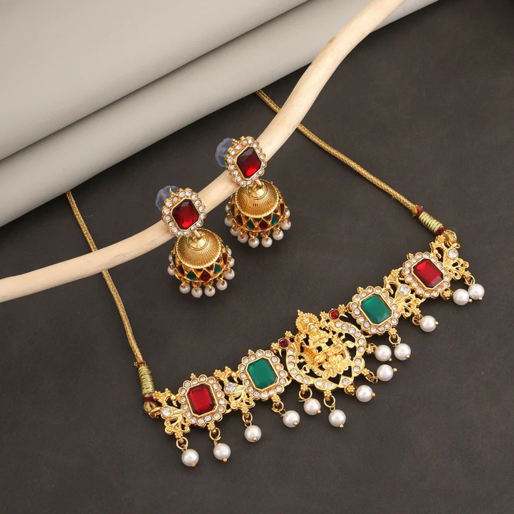 Gold Choker Set with Jhumka Earrings