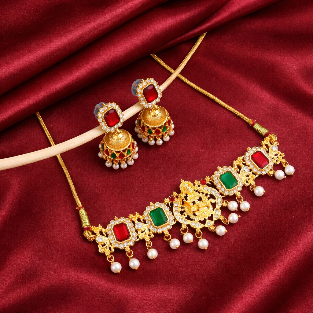 Gold Choker Set with Jhumka Earrings