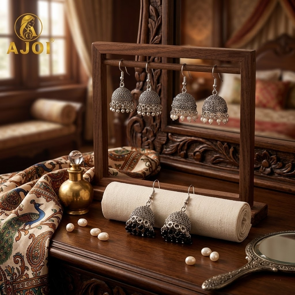 Silver Plated jhumka Earrings 3Pairs