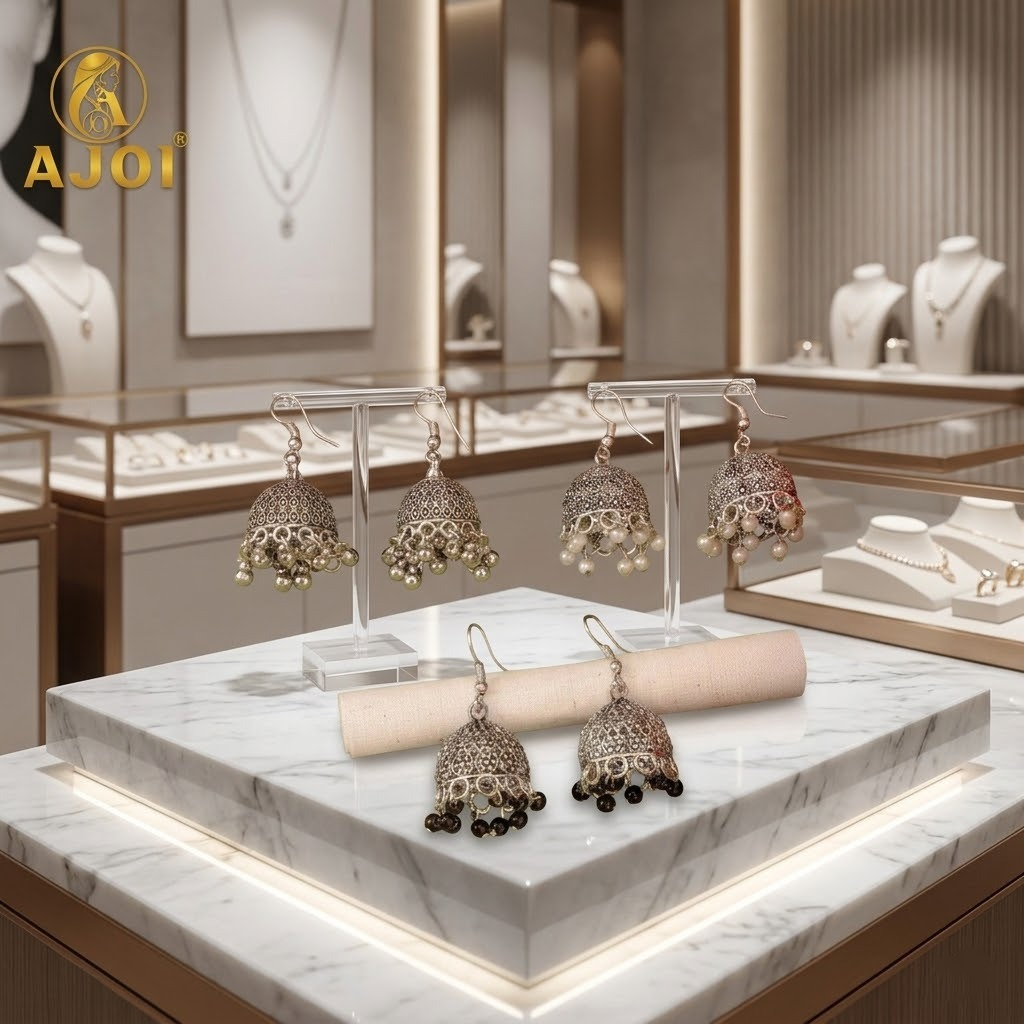 Silver Plated jhumka Earrings 3Pairs